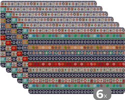 Placemat - Placemats kunststof - Patroon - Azteken - Symbolen - Regenboog - 45x30 cm - 6 stuks - Hittebestendig - Anti-Slip - Onderlegger - Afneembaar