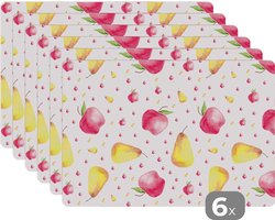Placemat - Placemats kunststof - Peren - Appels - Aquarel - 45x30 cm - 6 stuks - Hittebestendig - Anti-Slip - Onderlegger - Afneembaar
