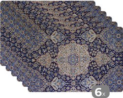 Placemat - Placemats kunststof - Perzisch Tapijt - Kleed - Mandala - Blauw - 45x30 cm - 6 stuks - Hittebestendig - Anti-Slip - Onderlegger - Afneembaar