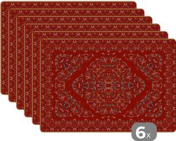 Placemat - Placemats kunststof - Perzisch Tapijt - Vloerkleed - Patronen - Rood - 45x30 cm - 6 stuks - Hittebestendig - Anti-Slip - Onderlegger - Afneembaar