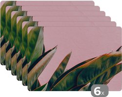 Placemat - Placemats kunststof - Planten - Bladeren - Vrouwentong - Roze - Tropisch - 45x30 cm - 6 stuks - Hittebestendig - Anti-Slip - Onderlegger - Afneembaar