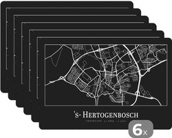Placemat - Placemats kunststof - Plattegrond - 's-Hertogenbosch - Stadskaart - Kaart - 45x30 cm - 6 stuks - Hittebestendig - Anti-Slip - Onderlegger - Afneembaar