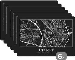 Placemat - Placemats kunststof - Plattegrond - Stadskaart - Utrecht - Kaart - 45x30 cm - 6 stuks - Hittebestendig - Anti-Slip - Onderlegger - Afneembaar