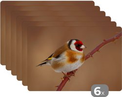 Placemat - Placemats kunststof - Putter - Vogel - Dieren - 45x30 cm - 6 stuks - Hittebestendig - Anti-Slip - Onderlegger - Afneembaar