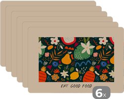 Placemat - Placemats kunststof - Quotes - Eten - Eat good food - Spreuken - 45x30 cm - 6 stuks - Hittebestendig - Anti-Slip - Onderlegger - Afneembaar