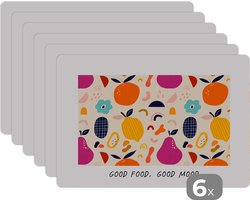 Placemat - Placemats kunststof - Quotes - Eten - Good food, good mood - Spreuken - 45x30 cm - 6 stuks - Hittebestendig - Anti-Slip - Onderlegger - Afneembaar