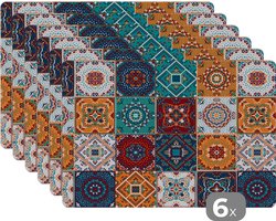 Placemat - Placemats kunststof - Retro - Bladeren - Design - Oranje - Bruin - 45x30 cm - 6 stuks - Hittebestendig - Anti-Slip - Onderlegger - Afneembaar