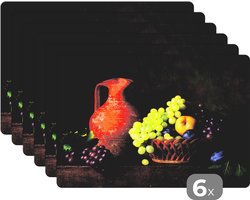 Placemat - Placemats kunststof - Rustiek - Fruit - Kan - Mand - Stilleven - 45x30 cm - 6 stuks - Hittebestendig - Anti-Slip - Onderlegger - Afneembaar