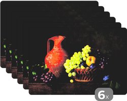 Placemat - Placemats kunststof - Rustiek - Fruit - Kan - Mand - Stilleven - 45x30 cm - 6 stuks - Hittebestendig - Anti-Slip - Onderlegger - Afneembaar