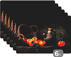 Placemat - Placemats kunststof - Rustiek - Fruit - Kan - Mand - Stilleven - 45x30 cm - 6 stuks - Hittebestendig - Anti-Slip - Onderlegger - Afneembaar