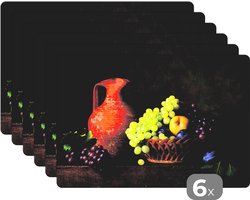 Placemat - Placemats kunststof - Rustiek - Fruit - Kan - Mand - Stilleven - 45x30 cm - 6 stuks - Hittebestendig - Anti-Slip - Onderlegger - Afneembaar