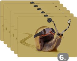 Placemat - Placemats kunststof - Slak - Dieren - Helm - Geel - Spiegels - 45x30 cm - 6 stuks - Hittebestendig - Anti-Slip - Onderlegger - Afneembaar