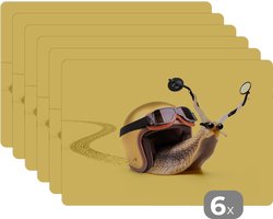 Placemat - Placemats kunststof - Slak - Dieren - Helm - Geel - Spiegels - 45x30 cm - 6 stuks - Hittebestendig - Anti-Slip - Onderlegger - Afneembaar
