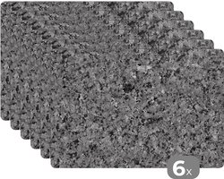 Placemat - Placemats kunststof - Steen - Graniet - Grijs - Zwart - 45x30 cm - 6 stuks - Hittebestendig - Anti-Slip - Onderlegger - Afneembaar