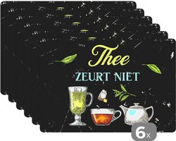 Placemat - Placemats kunststof - Thee - Theepot - Glazen - 45x30 cm - 6 stuks - Hittebestendig - Anti-Slip - Onderlegger - Afneembaar