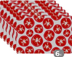 Placemat - Placemats kunststof - Tomaat - Patroon - Fruit - Groente - 45x30 cm - 6 stuks - Hittebestendig - Anti-Slip - Onderlegger - Afneembaar