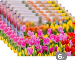 Placemat - Placemats kunststof - Tulpen - Kleuren - Lente - 45x30 cm - 6 stuks - Hittebestendig - Anti-Slip - Onderlegger - Afneembaar