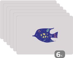 Placemat - Placemats kunststof - Vis - Paars - Pastel - 45x30 cm - 6 stuks - Hittebestendig - Anti-Slip - Onderlegger - Afneembaar
