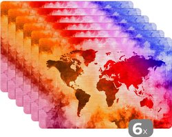 Placemat - Placemats kunststof - Wereldkaart - Kleur - Abstract - 45x30 cm - 6 stuks - Hittebestendig - Anti-Slip - Onderlegger - Afneembaar