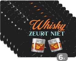 Placemat - Placemats kunststof - Whisky - Glazen - Quote - 45x30 cm - 6 stuks - Hittebestendig - Anti-Slip - Onderlegger - Afneembaar