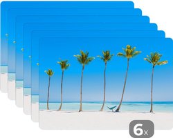 Placemat - Placemats kunststof - Zee - Palmbomen - Hangmat - 45x30 cm - 6 stuks - Hittebestendig - Anti-Slip - Onderlegger - Afneembaar