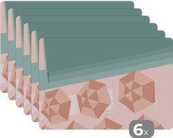 Placemat - Placemats kunststof - Zomer - Parasols - Strand - Zee - 45x30 cm - 6 stuks - Hittebestendig - Anti-Slip - Onderlegger - Afneembaar