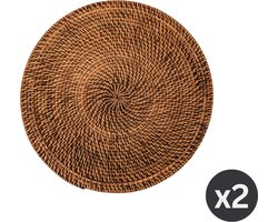 Placemat Rotan - SET/2 - Rond - Dia 36 cm, donkerbruin