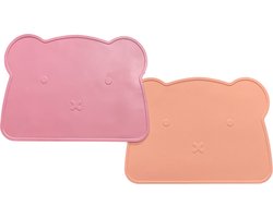 Placemat set Beer | 2 stuks | Siliconen | Kinderen | Peuter | Roze&Roest | 26 x 36 cm