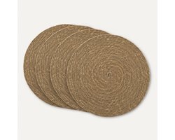 Placemat Set Gevlochten Zeegras Rond 4 stuks | 38 cm | Seagrass Natural | Natuurlijke Onderlegger | Bohemian & Landelijke Tafeldecoratie