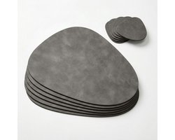 Placemat Set – PU Leer – Ovaal – Slate Grey – Set van 6