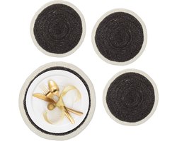 placemat - set van 4 - gevlochten - zeegras - Ø 37 cm - onderleggers - zwart-crème