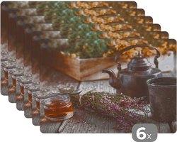 Placemat - Thee - Theepot - Kruiden - 45x30 cm - 6 stuks - Hittebestendig - Anti-Slip - Onderlegger - Afneembaar