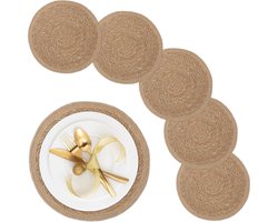 placemat waterhyacint - set van 6 - voor eettafel - ronde onderleggers Ø 37 cm - natuur
