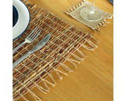 Placemat Zeegras - met franjes - Water Hyacinth - Houtskool met Franjes - 100 % handgemaakt