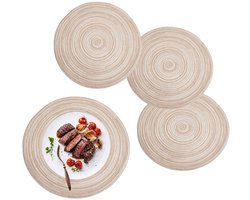Placemats - 4-delige set, rond, wasbaar, placemats van 30 cm, geweven hittebestendige placemats, placemats in bohemienstijl, katoenen placemats, geschikt voor eettafels, keukens, bruiloften, feesten, hotels