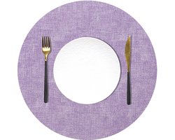 Placemats, 4 placemats (33 cm) + 4 onderzetters (10 cm), wasbaar, rond, antislip, gemaakt van kunstleer, met een kunstleren uitstraling,Paars