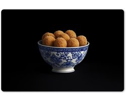 Placemats 45x30 cm - Placemat kunststof - 1 stuk - Delfts blauw - Bitterballen - Holland - Schaal - Borden onderleggers - Decoratie voor op tafel - Keuken tafeldecoratie accessoires - Vinyl onderlegger - Tafelversiering