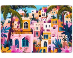 Placemats 45x30 cm - Placemat kunststof - 1 stuk - Kleurrijk - Roze - Oranje - Geel - Bloemen - Borden onderleggers - Decoratie voor op tafel - Keuken tafeldecoratie accessoires - Vinyl onderlegger - Tafelversiering