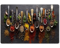 Placemats 45x30 cm - Placemat kunststof - 1 stuk - Kruiden - Specerijen - Beton - Lepels - Borden onderleggers - Decoratie voor op tafel - Keuken tafeldecoratie accessoires - Vinyl onderlegger - Tafelversiering