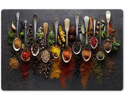 Placemats 45x30 cm - Placemat kunststof - 1 stuk - Kruiden - Specerijen - Beton - Lepels - Borden onderleggers - Decoratie voor op tafel - Keuken tafeldecoratie accessoires - Vinyl onderlegger - Tafelversiering