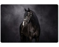 Placemats 45x30 cm - Placemat kunststof - 1 stuk - Portret - Paard - Zwart - Borden onderleggers - Decoratie voor op tafel - Keuken tafeldecoratie accessoires - Vinyl onderlegger - Tafelversiering
