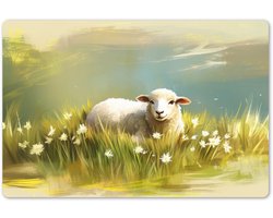 Placemats 45x30 cm - Placemat kunststof - 1 stuk - Schaap - Weide - Groen - Borden onderleggers - Decoratie voor op tafel - Keuken tafeldecoratie accessoires - Vinyl onderlegger - Tafelversiering