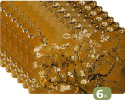 Placemats - 6 stuks - 45x30 cm - Placemat kunststof - Amandelbloesem - Kunst - Van Gogh - Goud - Borden onderleggers - Decoratie voor op tafel - Keuken tafeldecoratie accessoires - Vinyl onderlegger - Tafelversiering