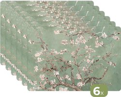 Placemats - 6 stuks - 45x30 cm - Placemat kunststof - Amandelbloesem - Kunst - Van Gogh - Groen - Borden onderleggers - Decoratie voor op tafel - Keuken tafeldecoratie accessoires - Vinyl onderlegger - Tafelversiering