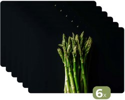 Placemats - 6 stuks - 45x30 cm - Placemat kunststof - Asperges - Felgroen - Borden onderleggers - Decoratie voor op tafel - Keuken tafeldecoratie accessoires - Vinyl onderlegger - Tafelversiering
