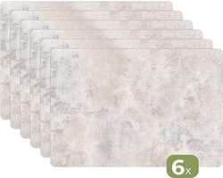 Placemats - 6 stuks - 45x30 cm - Placemat kunststof - Beton print - Grijs - Wit - Borden onderleggers - Decoratie voor op tafel - Keuken tafeldecoratie accessoires - Vinyl onderlegger - Tafelversiering