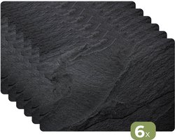 Placemats - 6 stuks - 45x30 cm - Placemat kunststof - Beton print - Zwart - Industrieel - Borden onderleggers - Decoratie voor op tafel - Keuken tafeldecoratie accessoires - Vinyl onderlegger - Tafelversiering
