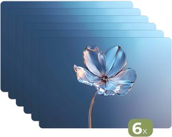 Placemats - 6 stuks - 45x30 cm - Placemat kunststof - Blauw - Bloem - Glazen - Sierlijk - Borden onderleggers - Decoratie voor op tafel - Keuken tafeldecoratie accessoires - Vinyl onderlegger - Tafelversiering