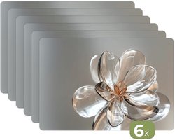 Placemats - 6 stuks - 45x30 cm - Placemat kunststof - Bloem - Glazen - Doorzichtig - Borden onderleggers - Decoratie voor op tafel - Keuken tafeldecoratie accessoires - Vinyl onderlegger - Tafelversiering