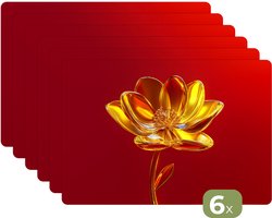 Placemats - 6 stuks - 45x30 cm - Placemat kunststof - Bloem - Goud - Glazen - Borden onderleggers - Decoratie voor op tafel - Keuken tafeldecoratie accessoires - Vinyl onderlegger - Tafelversiering